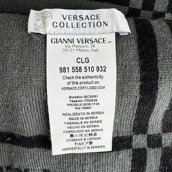 Versace Collection Reversible Wool Blend Grey Geometric Print Scarf - Picture 8 of 10